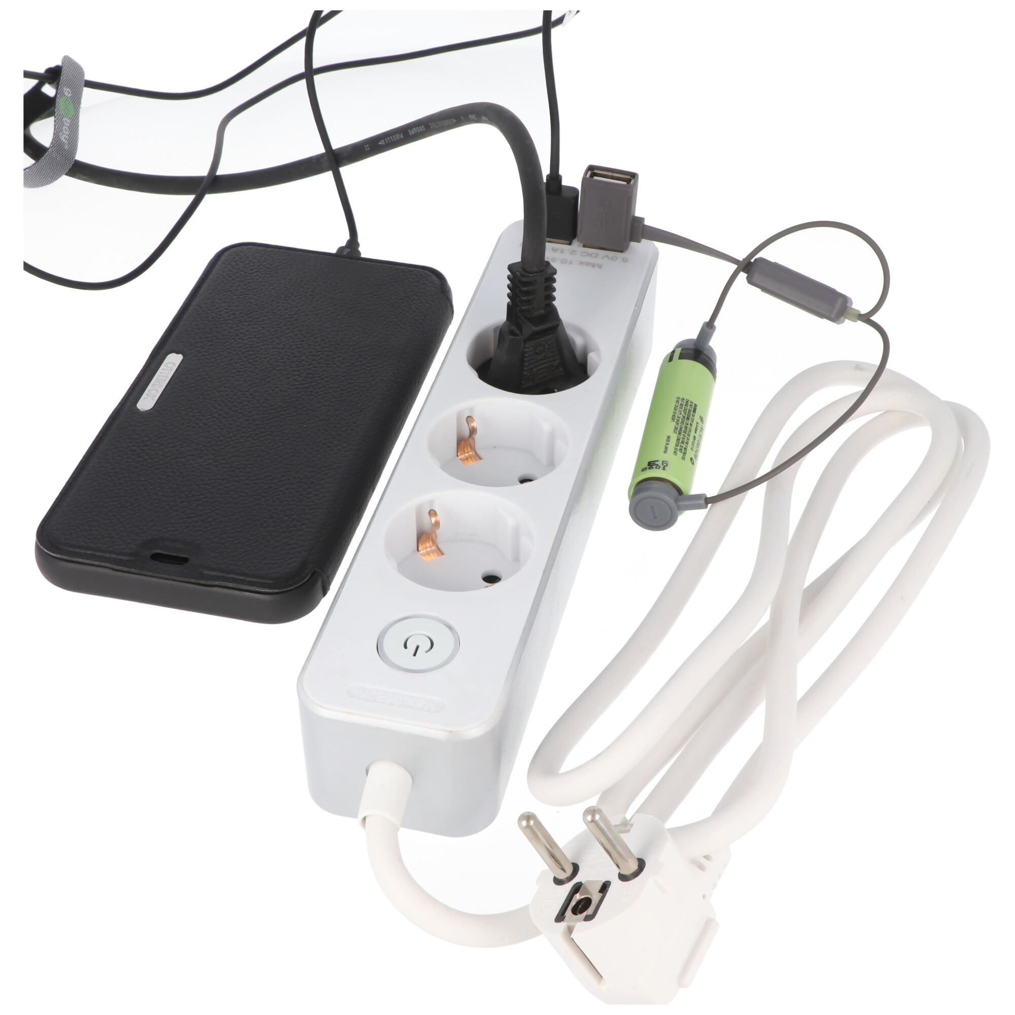 3-fach Steckdosenleiste mit Schalter und 2 USB Ports, zum Anschluss von bis zu drei Elektrogeräten und zwei USB-Geräten, mit Kindersicherung, Kabellänge 1,5m