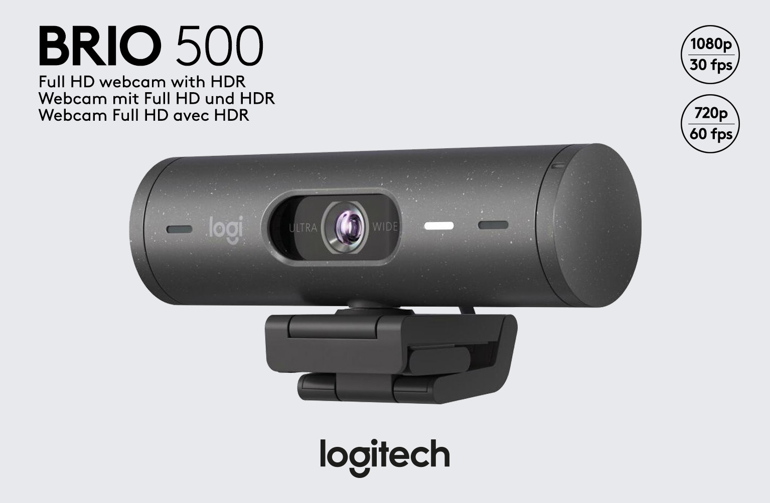 Logitech Webcam BRIO 500, Full HD 1080p, grafit 1920x1080, 30 FPS, USB-C, Privacy Shutter, Retail