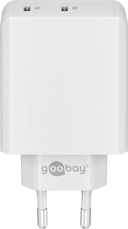 Goobay Dual-USB-C™ PD Schnellladegerät (36 W) weiß - Ladeadapter mit 2x USB-C™-Anschlüssen (Power Delivery)