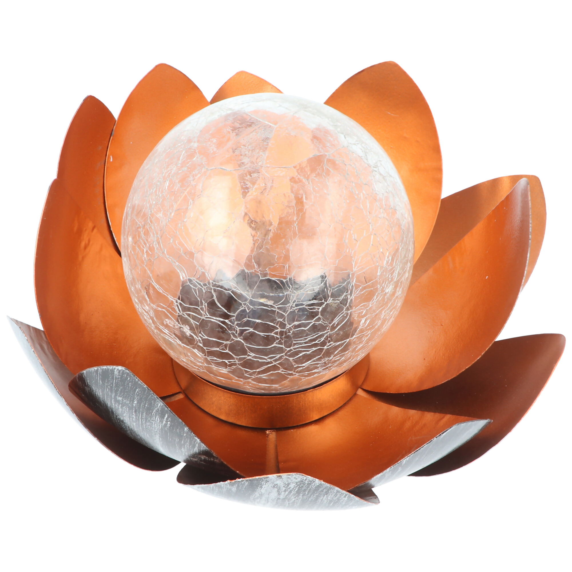 2x Dekorative Solar Lotusblüte aus Metall mit Glaskugel - angenehm warmweißes Licht - traumhafte Lichteffekte - Bruchglasoptik mit 4x Ersatzakku