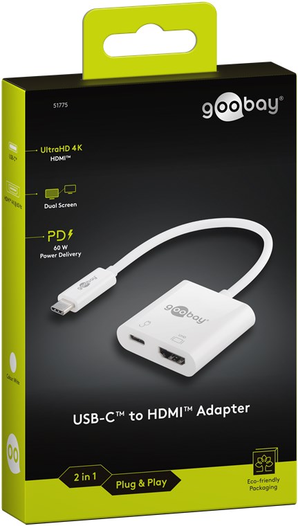 Goobay USB-C™ auf HDMI™ Adapter mit 60 W Power Delivery - erweitert ein USB-C™-Gerät um einen HDMI™-Anschluss.
