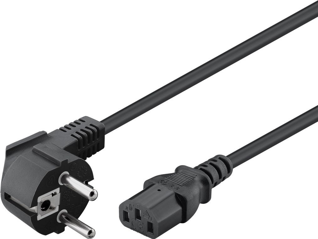 Kaltgeräte Anschlusskabel abgewinkelt, 5 m, Schwarz Schutzkontaktstecker (Typ F, CEE 7/7) > Gerätebuchse C13 (Kaltgeräteanschluss)