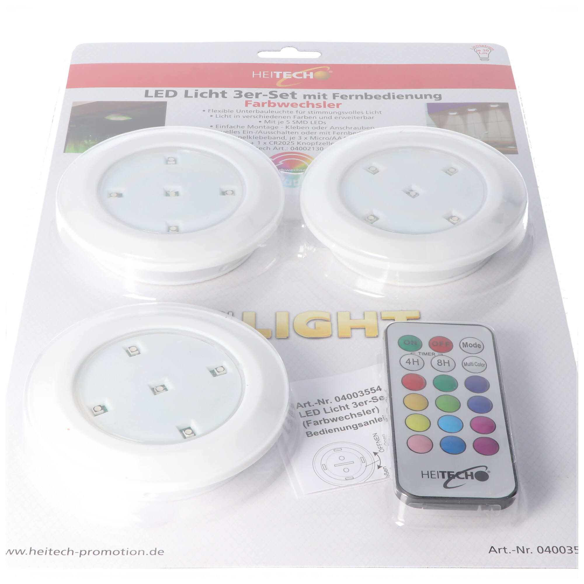 LED Licht 3er-Set mit Fernbedienung, flexible Unterbauleuchte mit Licht in verschiedenen Farben, inklusive 3x AAA Batterien und 1x CR2025 Batterie