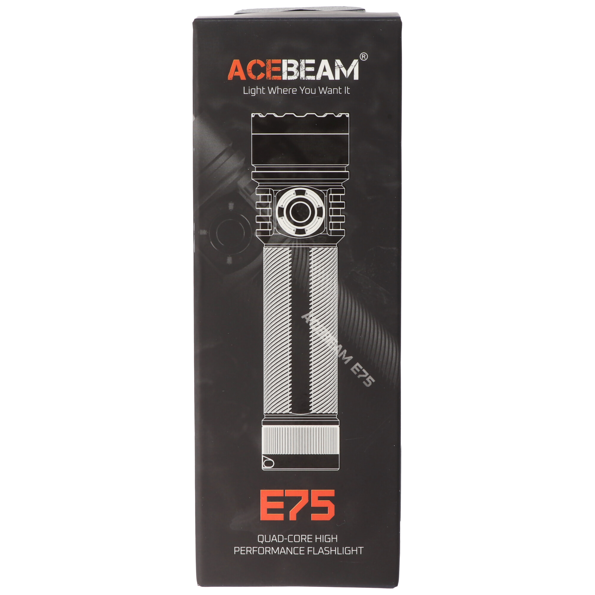 AceBeam E75 Quad Core LED Taschenlampe blau, 6.500K, bis zu 4.500 Lumen Helligkeit, inklusive 21700 5000mAh Li-Ion Akku