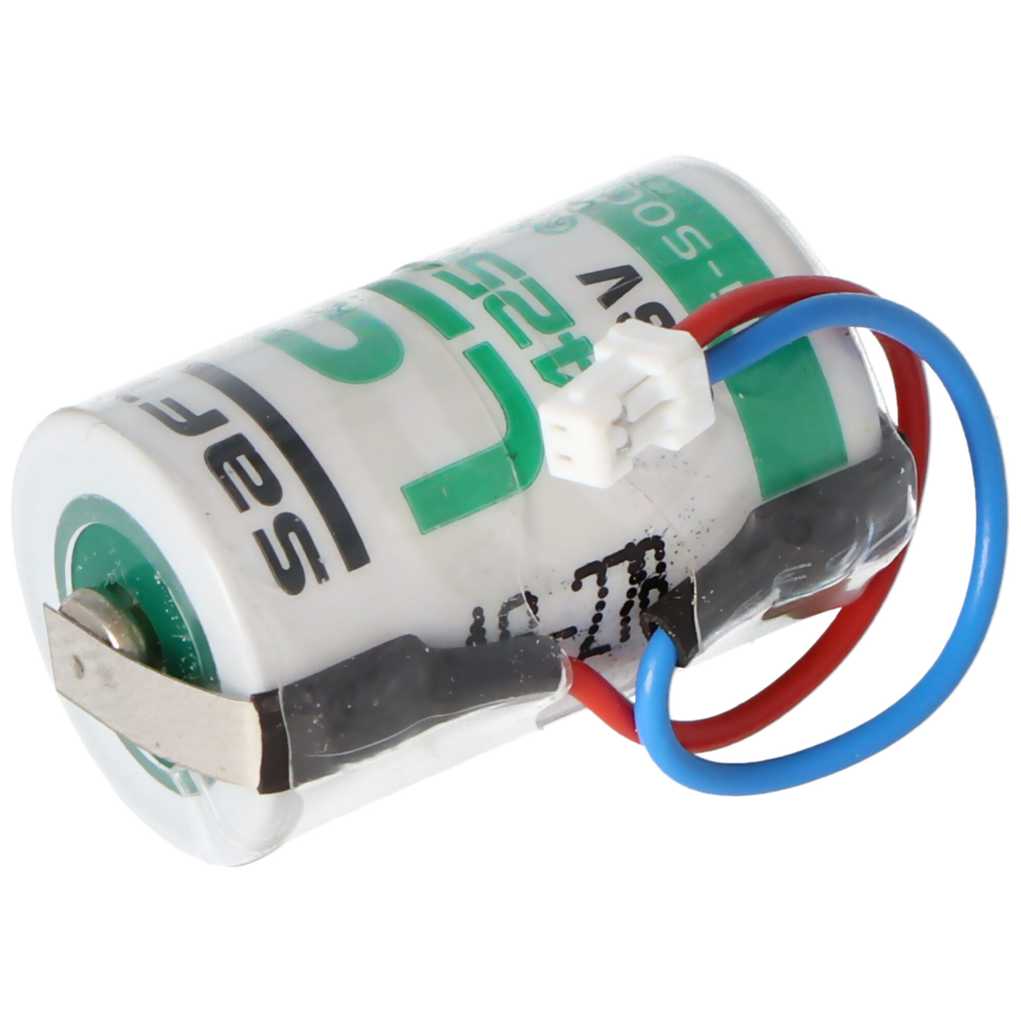 Saft Lithium 3,6V Batterie LS14250 mit Kabel und Stecker mittig an der Zelle raus
