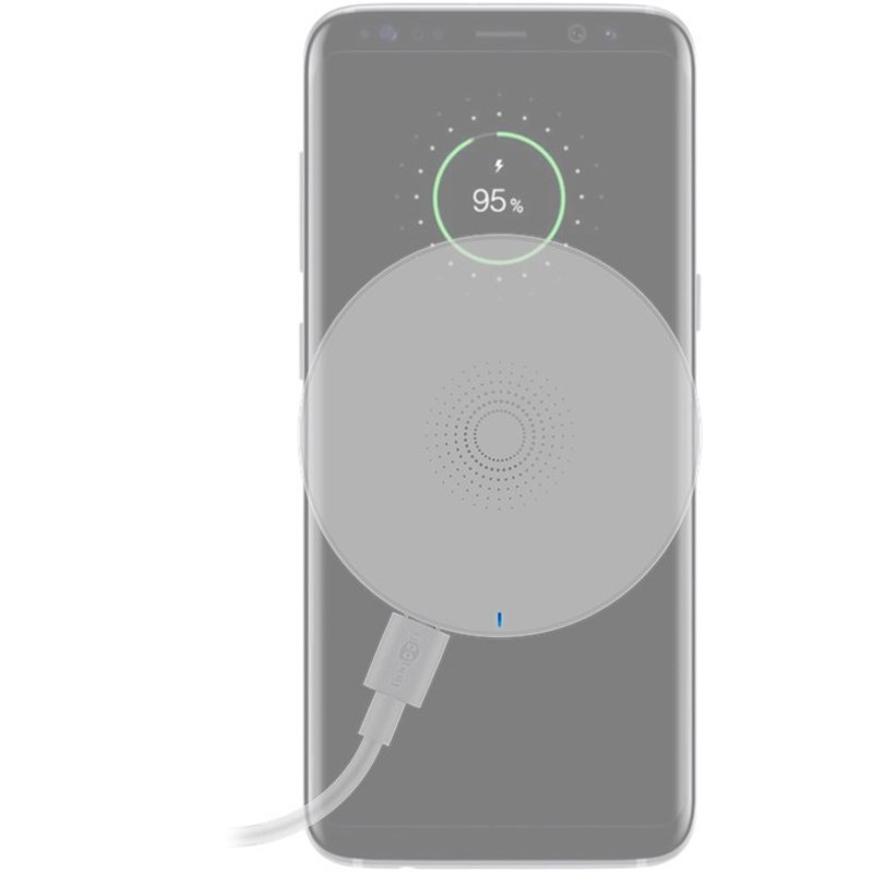 Induktionsladegerät für Qi-kompatible Handy, Smartphone und Endgeräte, weiß, Ladestrom 1A