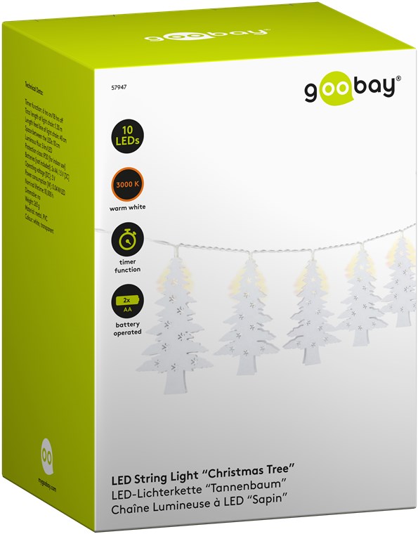 Goobay 10er LED-Lichterkette "Tannenbaum" - mit Timer-Funktion, warm-weiß (3000 K), batteriebetrieben