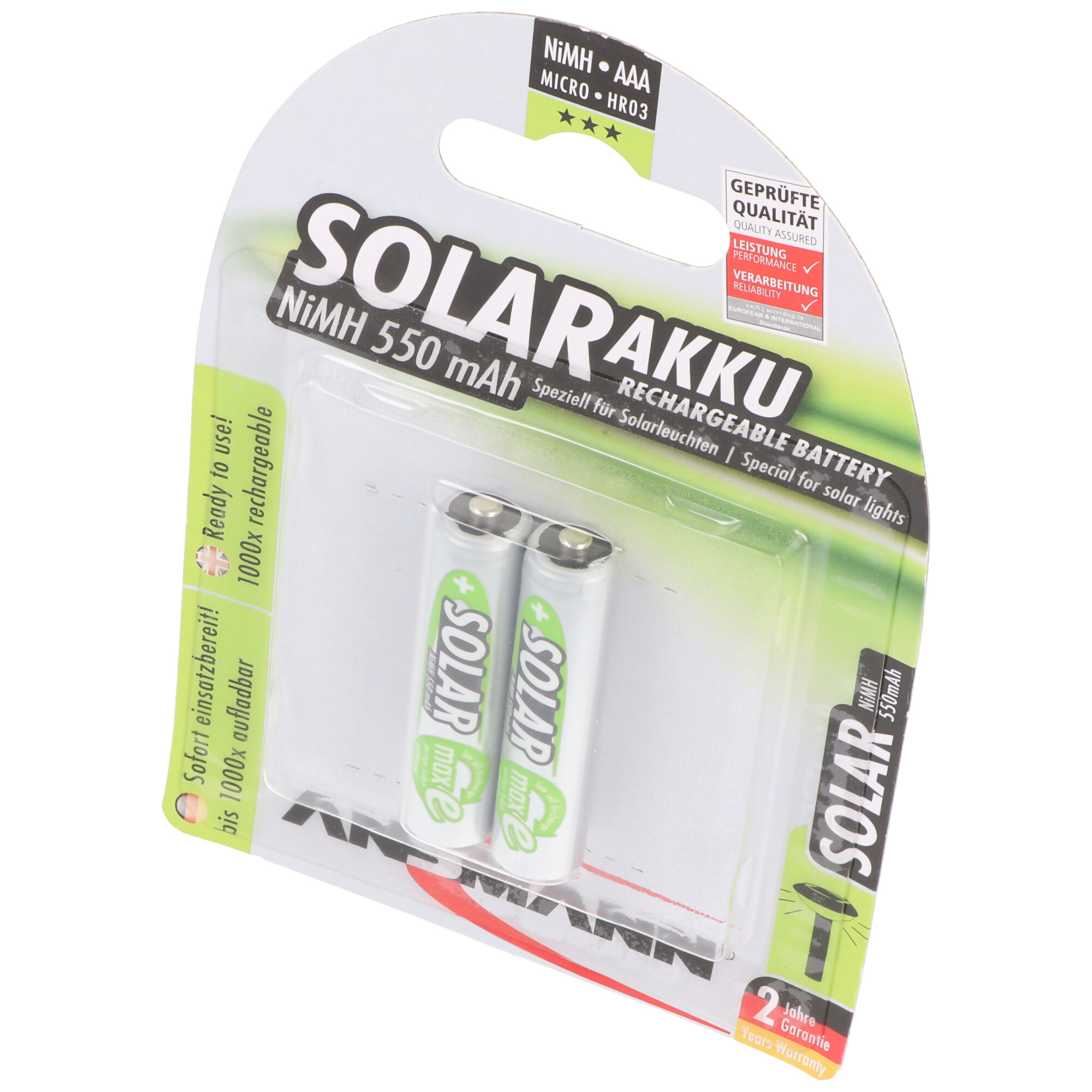 Ansmann Solar Micro / AAA Green 2er Pack perfekt für Solarleuchten