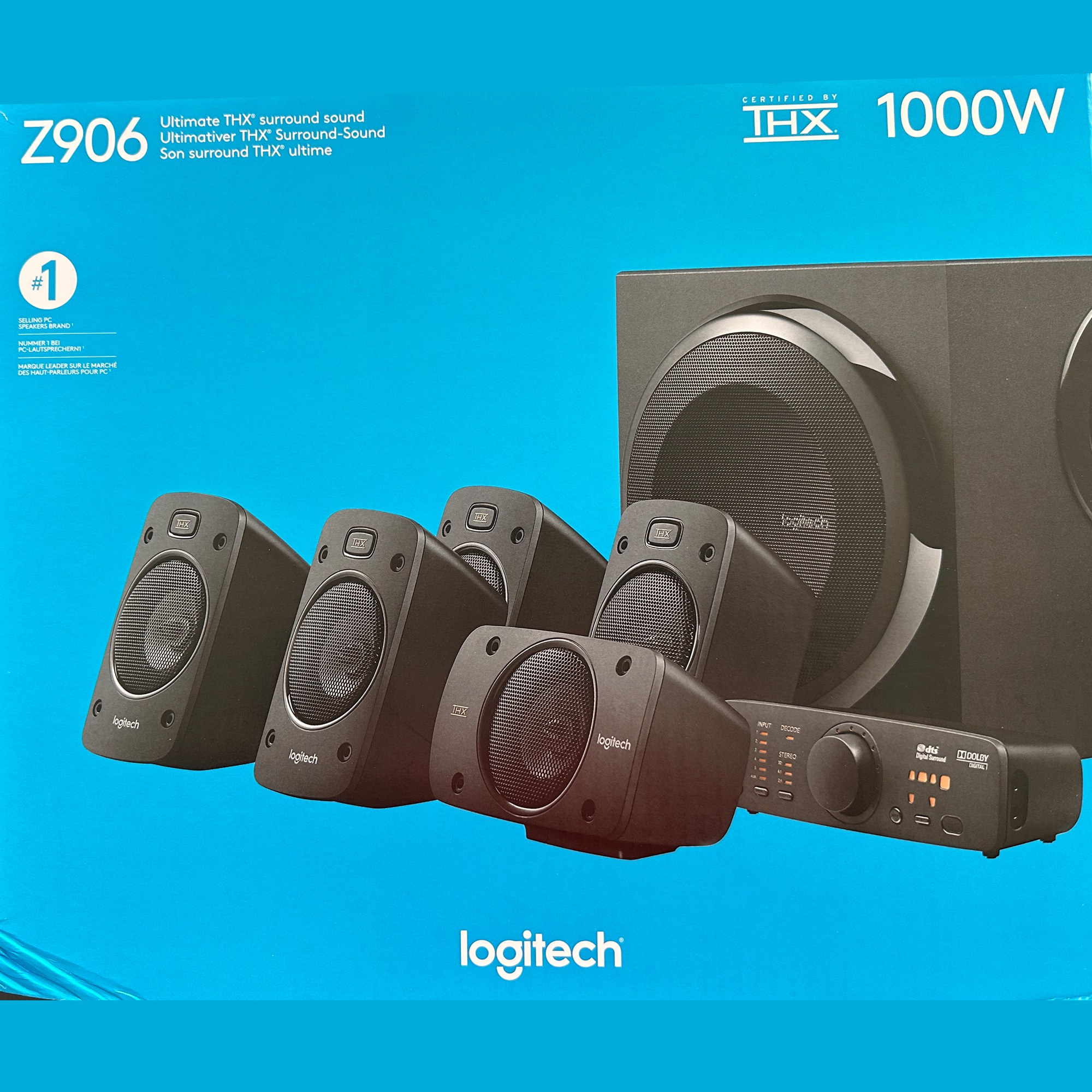 Logitech Lautsprecher Z906, Audio, Surround 5.1, 500W Subwoofer, THX-DD-DTS, schwarz, Retail