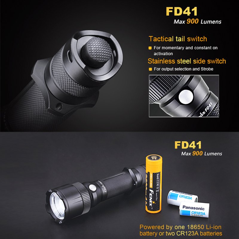 Fenix FD41 Cree XP-L HI LED LED-Taschenlampe 360 Grad fokussierbar inklusive 2600mAh Li-Ion Akku USB