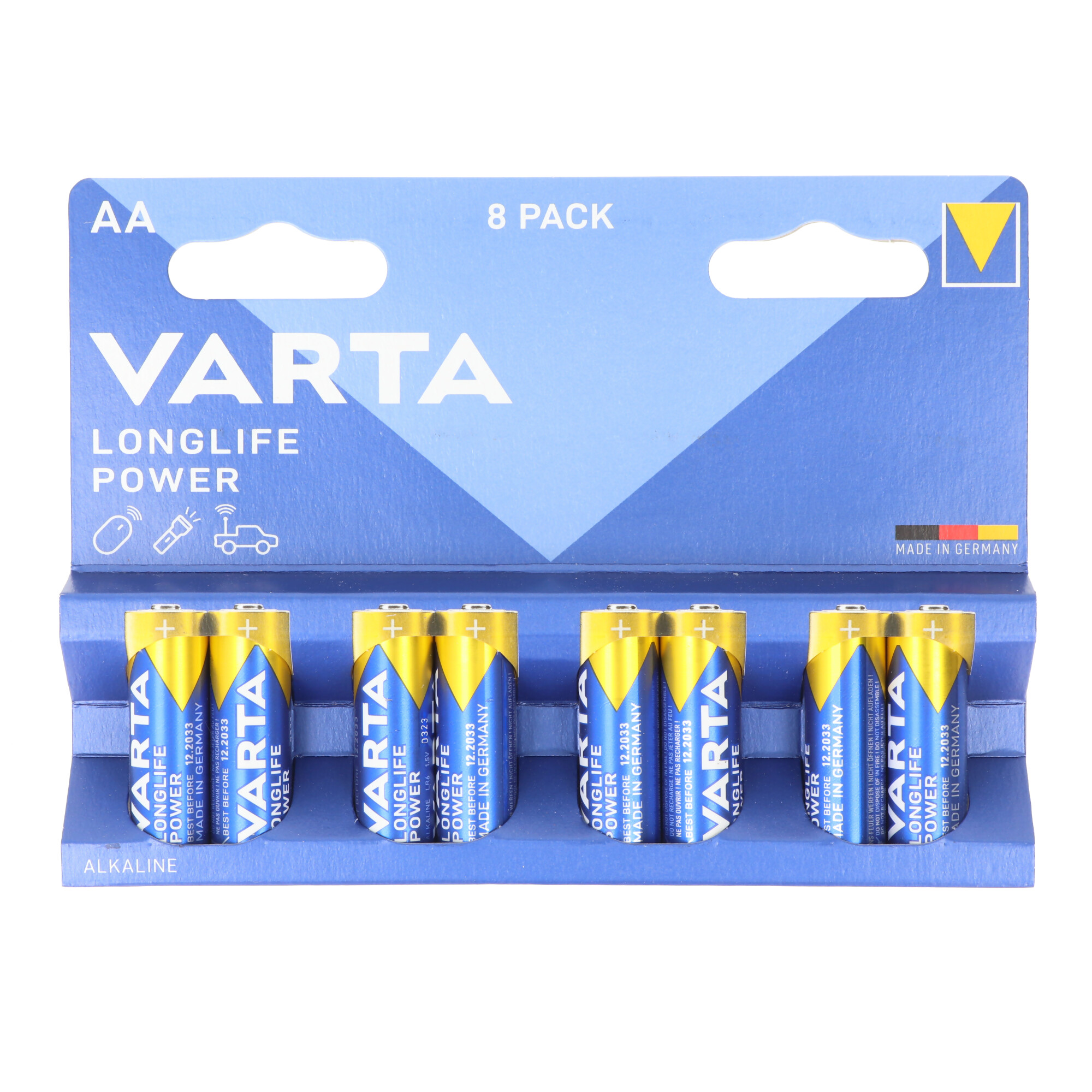 Varta Batterie Alkaline, Mignon, AA, LR06, 1.5V Longlife Power, Retail Blister (8-Pack)