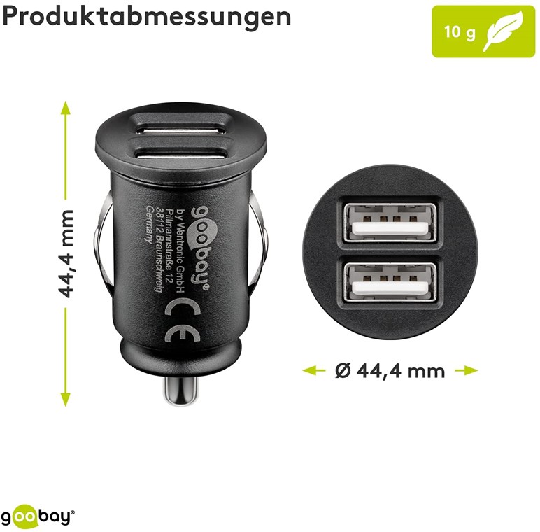 Goobay Dual-USB Auto Ladegerät (2xUSB) - 15,5W max.3.1A (12/24V)  2xUSB
