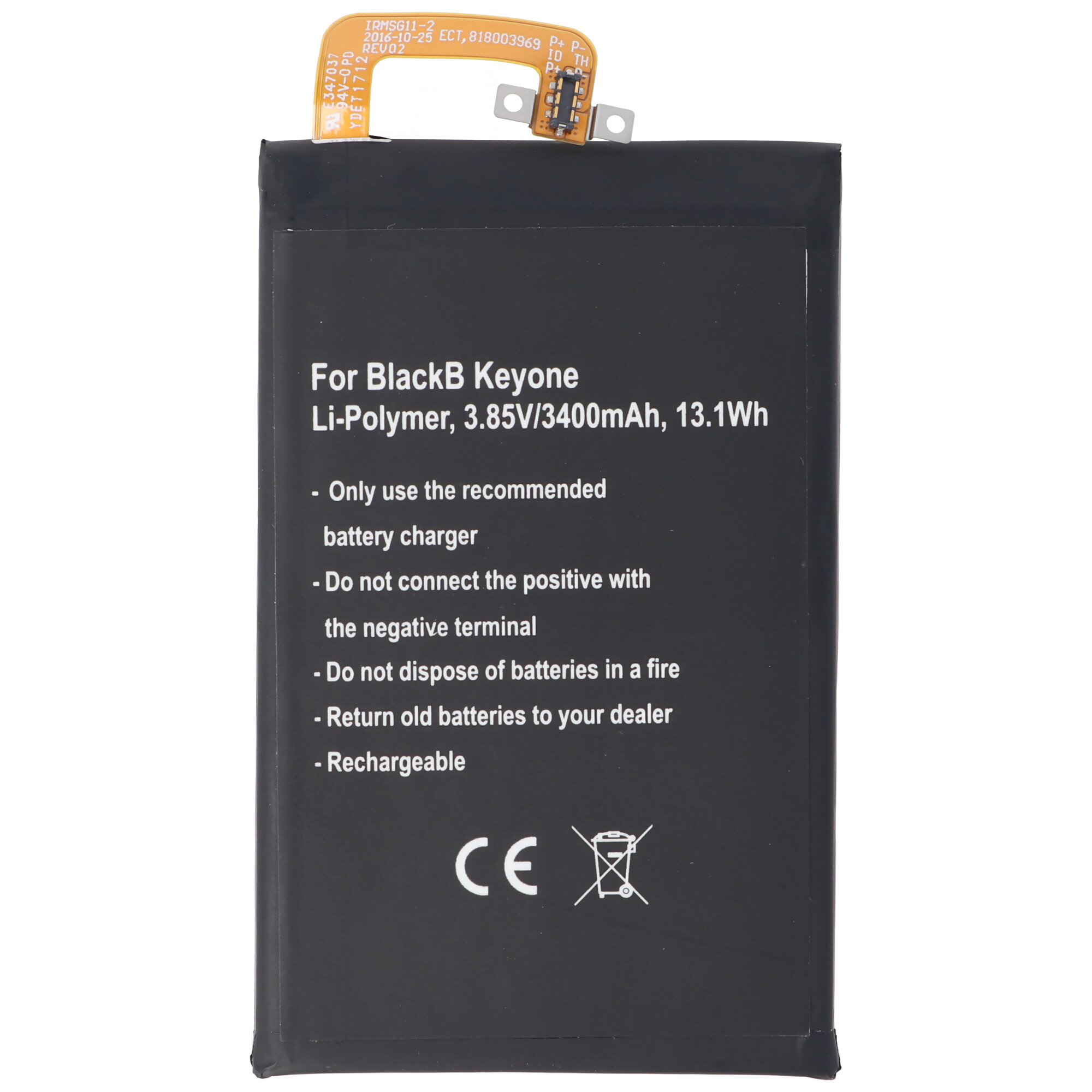 Akku passend für Blackberry Keyone, Li-Polymer, 3,85V, 3400mAh, 13,1Wh, built-in, ohne Werkzeug