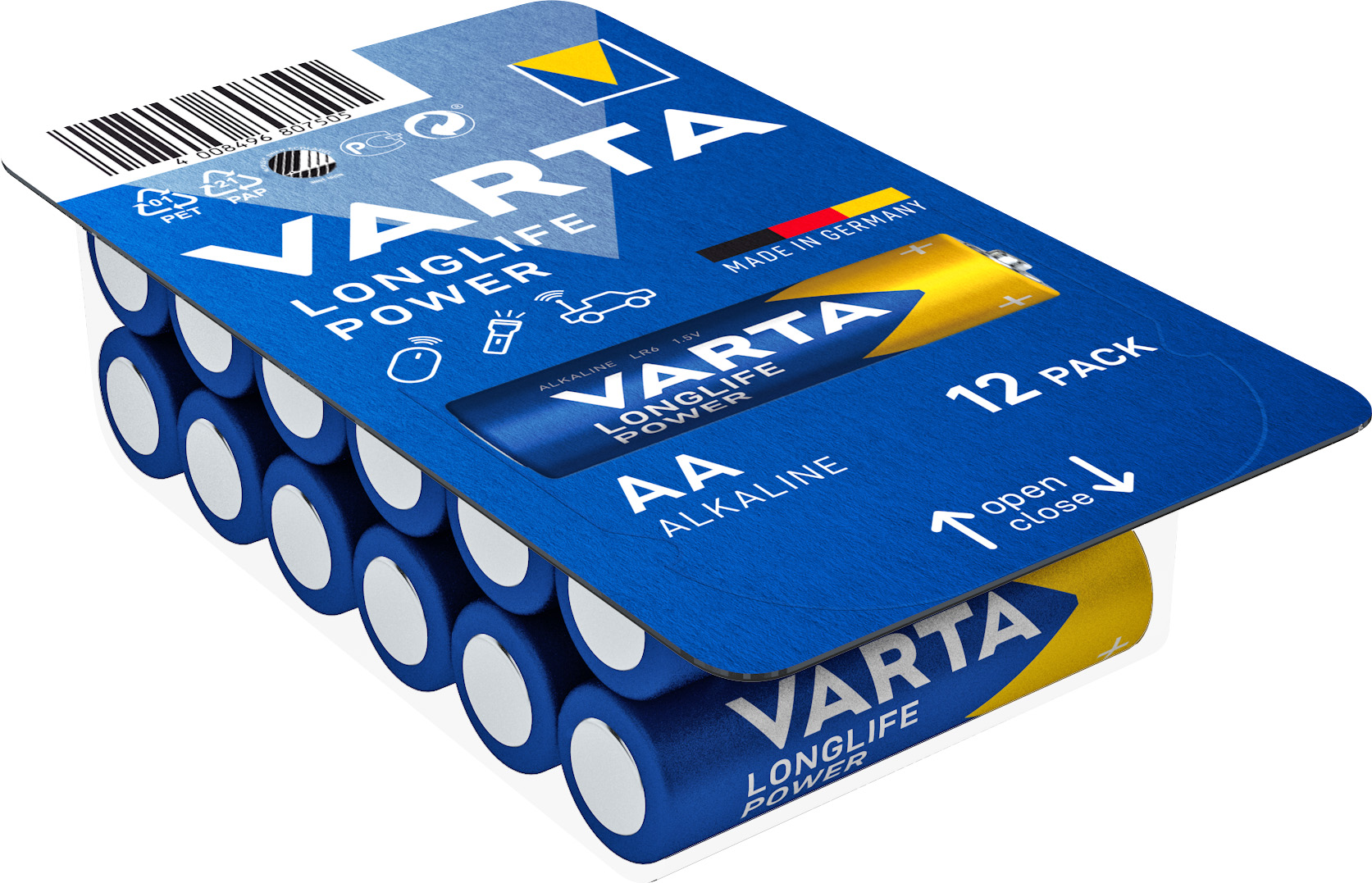 Varta Batterie Alkaline, Mignon, AA, LR06, 1.5V Longlife Power, Retail Box (12-Pack)