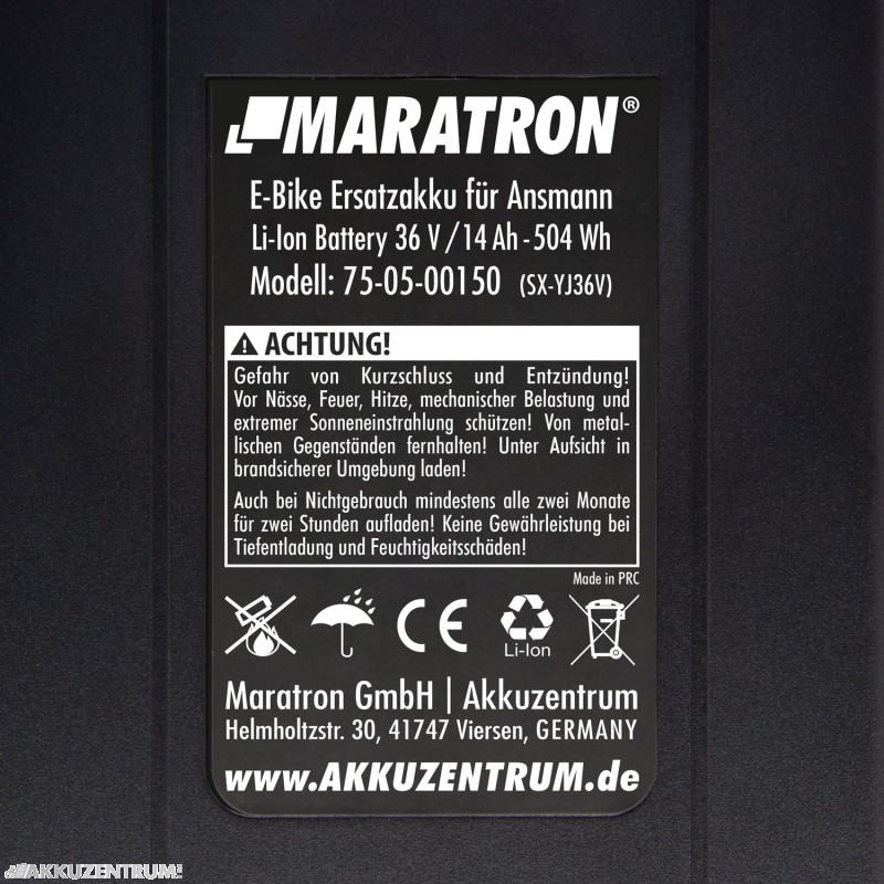 E-Bike Akku Maratron Gepäckträgerakku für Ansmann / PortaPower – 37V / 14Ah - Gepäckträger