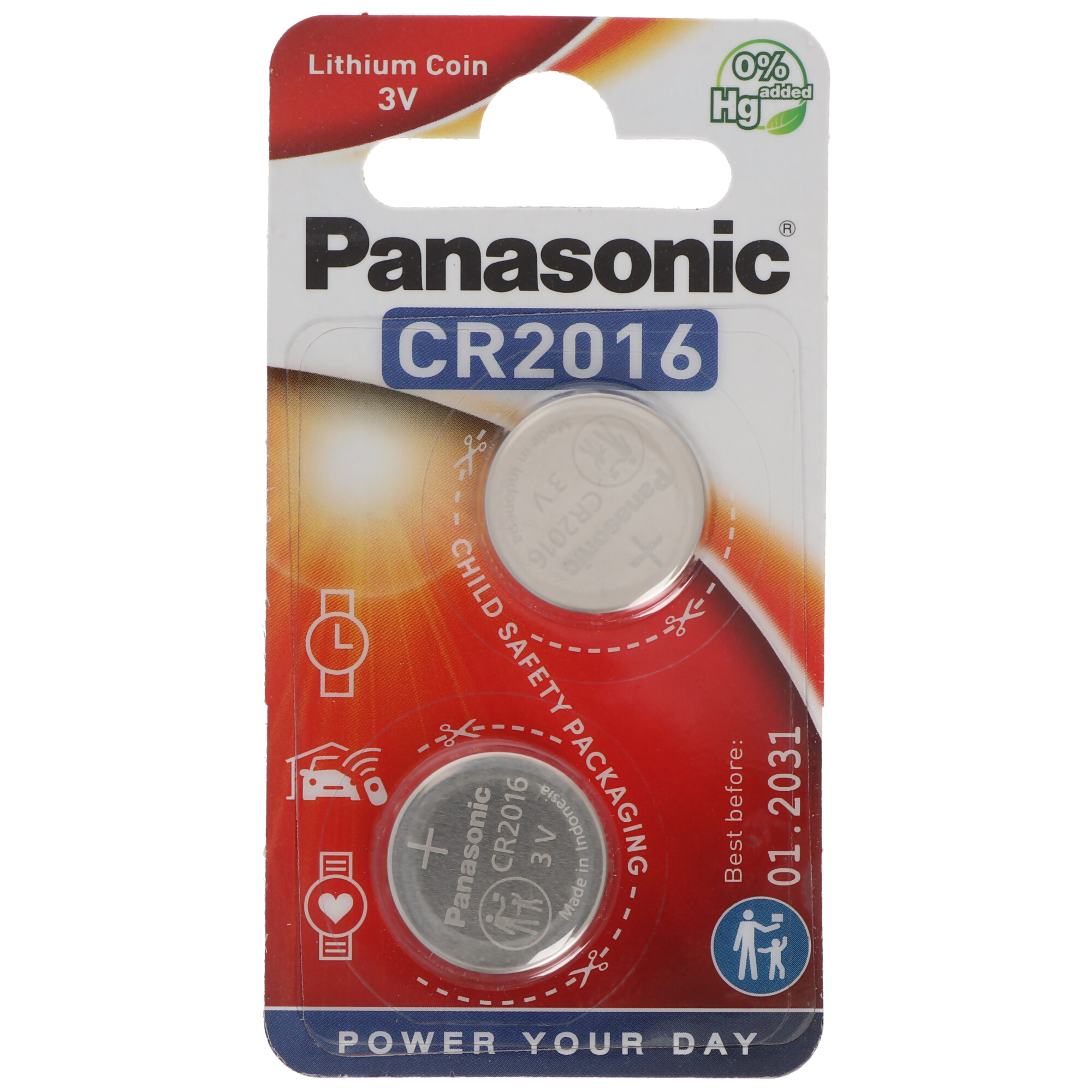 Panasonic Batterie Lithium, Knopfzelle, CR2016, 3V Electronics, Lithium Power, Retail Blister (2-Pack)