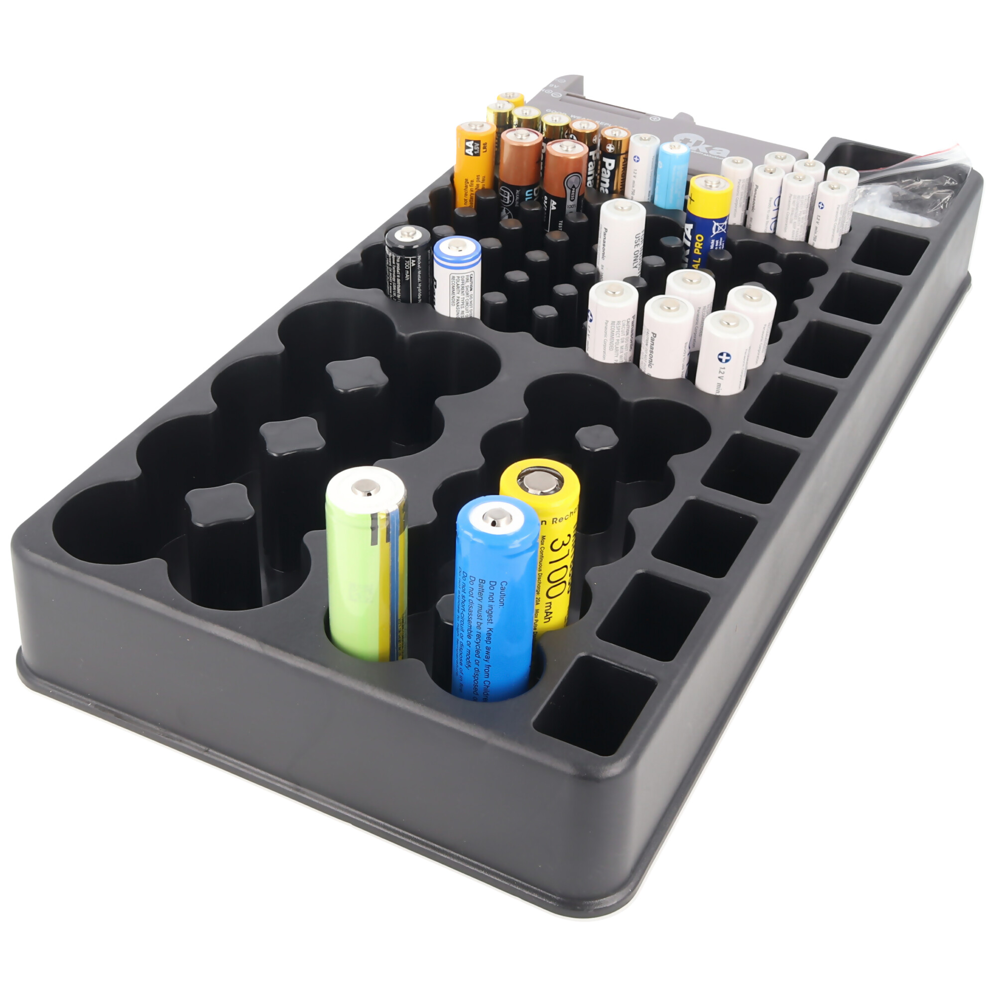 2in1-Batterie-Organizer, Universal Akkubox für 1-110 Akku oder Batterien z.B. Mignon AA LR6, Micro AAA LR03, C, D, 9V