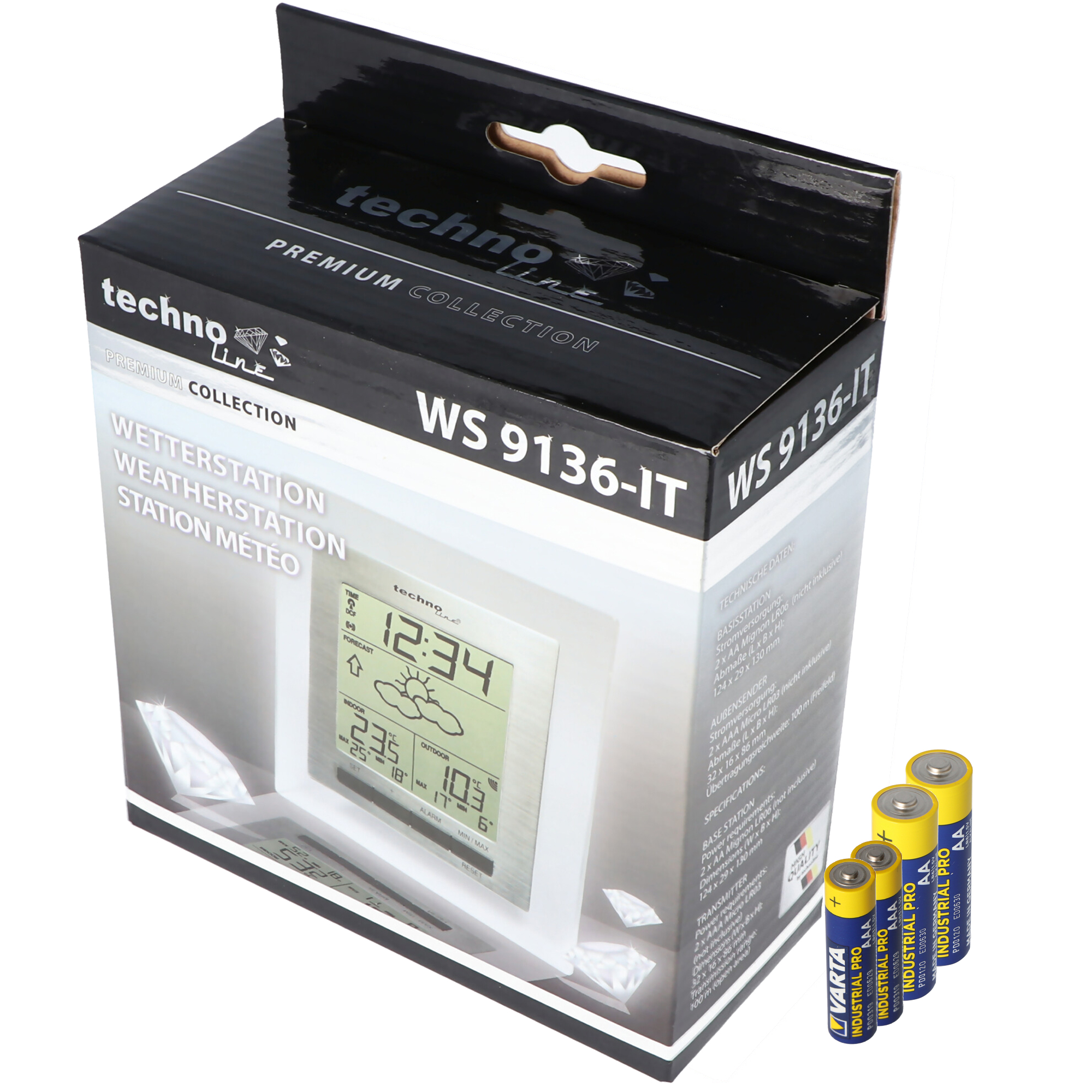 Premium Wetter Station WS 9136-IT mit Außensensor, für 2x AA Mignon Batterien