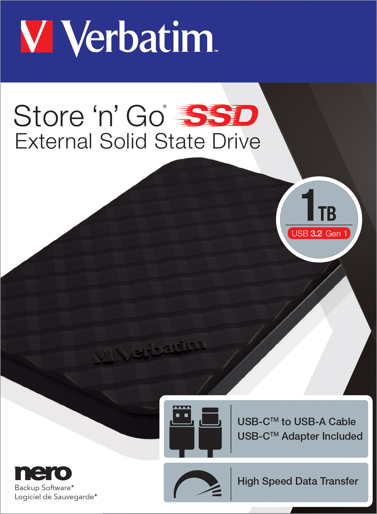 Verbatim SSD 1TB, USB 3.2, Typ A-C, 6.35cm (2.5'') Store´n´Go, (R) 460MB/s, (W) 460MB/s, Retail