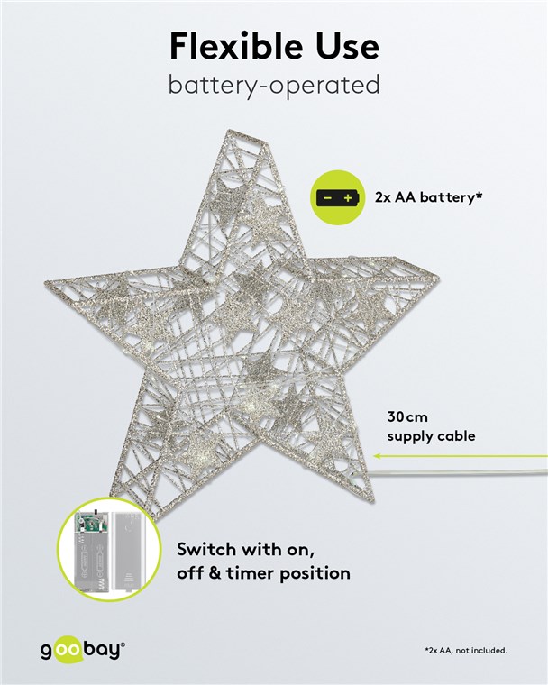 Goobay LED-Drahtstern 3D - LED-Stern mit 25 LEDs und Timerfunktion, warmweiß 3000 K, batteriebetrieben
