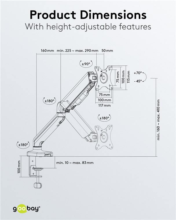 Goobay Monitorhalterung mit Gasdruckfeder - für Monitore zwischen 17 und 32 Zoll (43-81 cm)