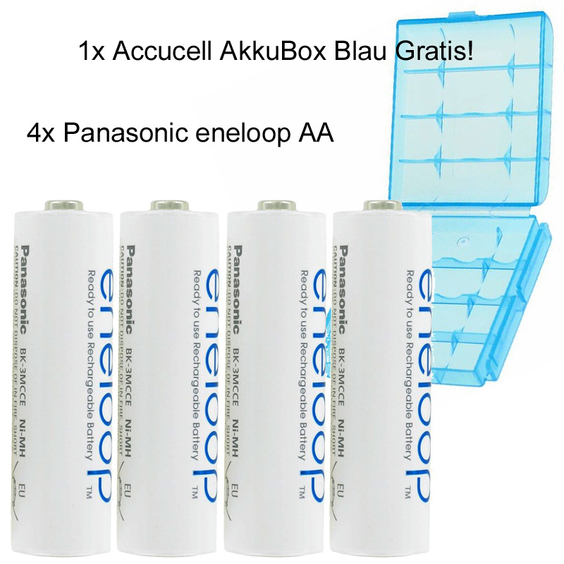 Die Panasonic eneloop Mignon AA NiMH Akkus in der neuen storage case und der AccuCell Box blue