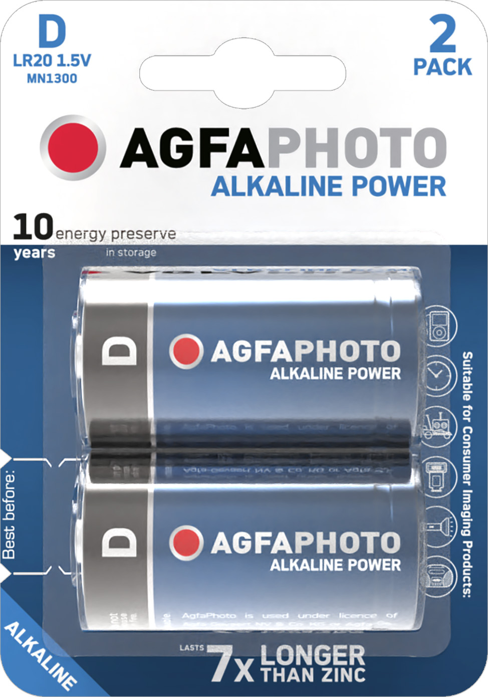 Agfaphoto Batterie Alkaline, Mono, D, LR20, 1.5V Power, Retail Blister (2-Pack)
