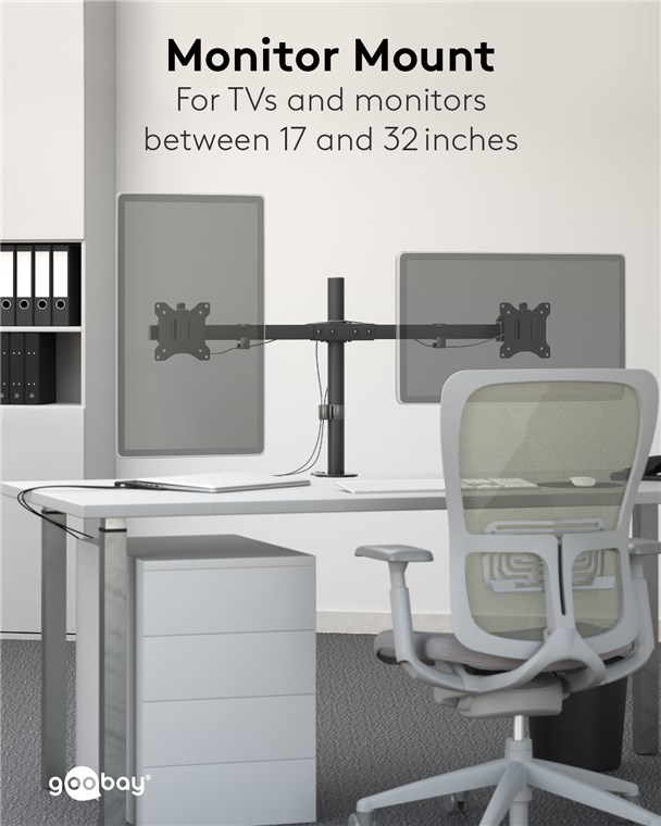Goobay Doppel-Monitorhalterung Fix - Monitorhalter für 2 Monitore zwischen 17 und 32 Zoll (43-81 cm) bis 9 kg