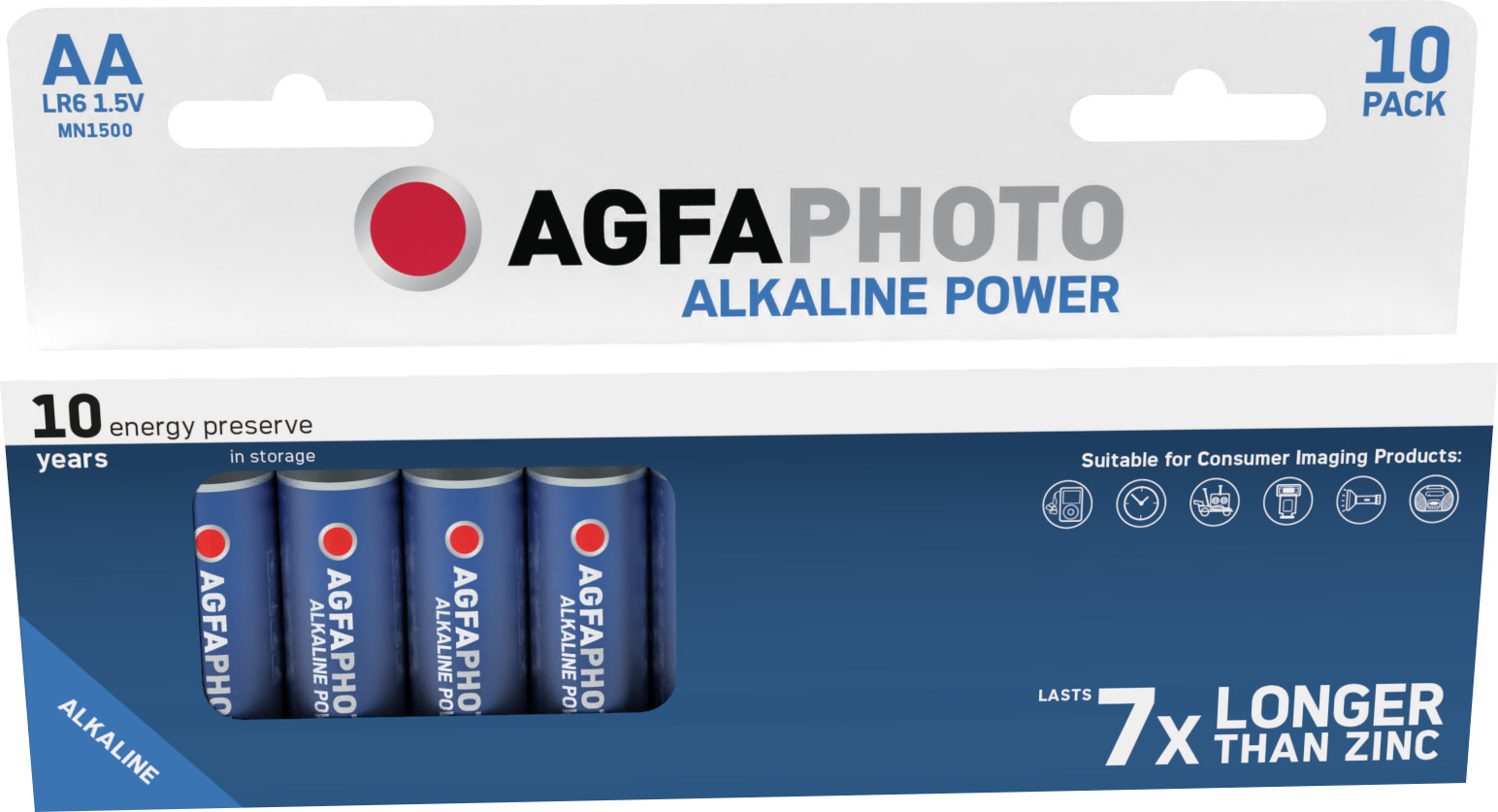 Agfaphoto Batterie Alkaline, Mignon, AA, LR06, 1.5V Power, Retail Blister (10-Pack)