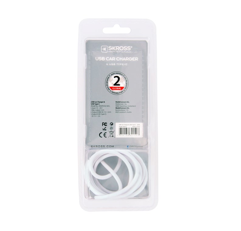 Skross USB Car Charger & USB Typ-C (2.0) Kabel - zum einfachen Laden von USB-Geräten am Zigarettenanzünder (12 V)