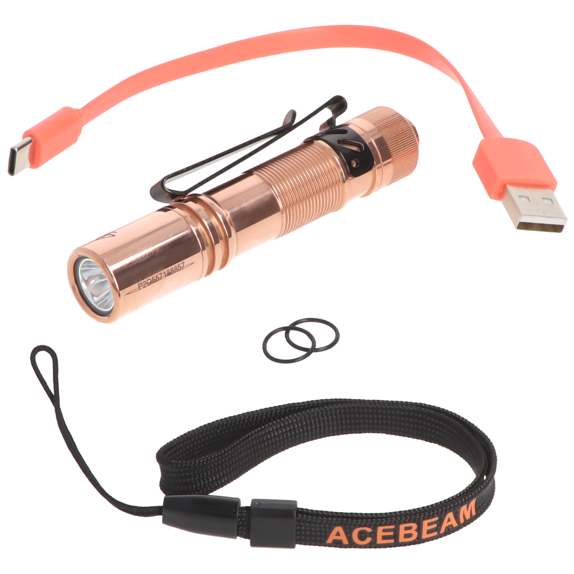 AceBeam Pokelit AA LED-Taschenlampe in Kupfer, 500 Lumen, inklusive 14500 Li-Ion 920mAh Akku mit USB-C Anschluss