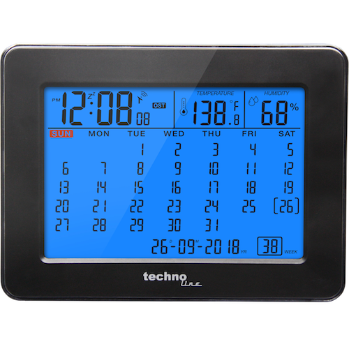 WT 2500 - Tischkalender mit Beleuchtung und Temperaturanzeige, DCF-77 Funkuhr mit manueller Einstelloption