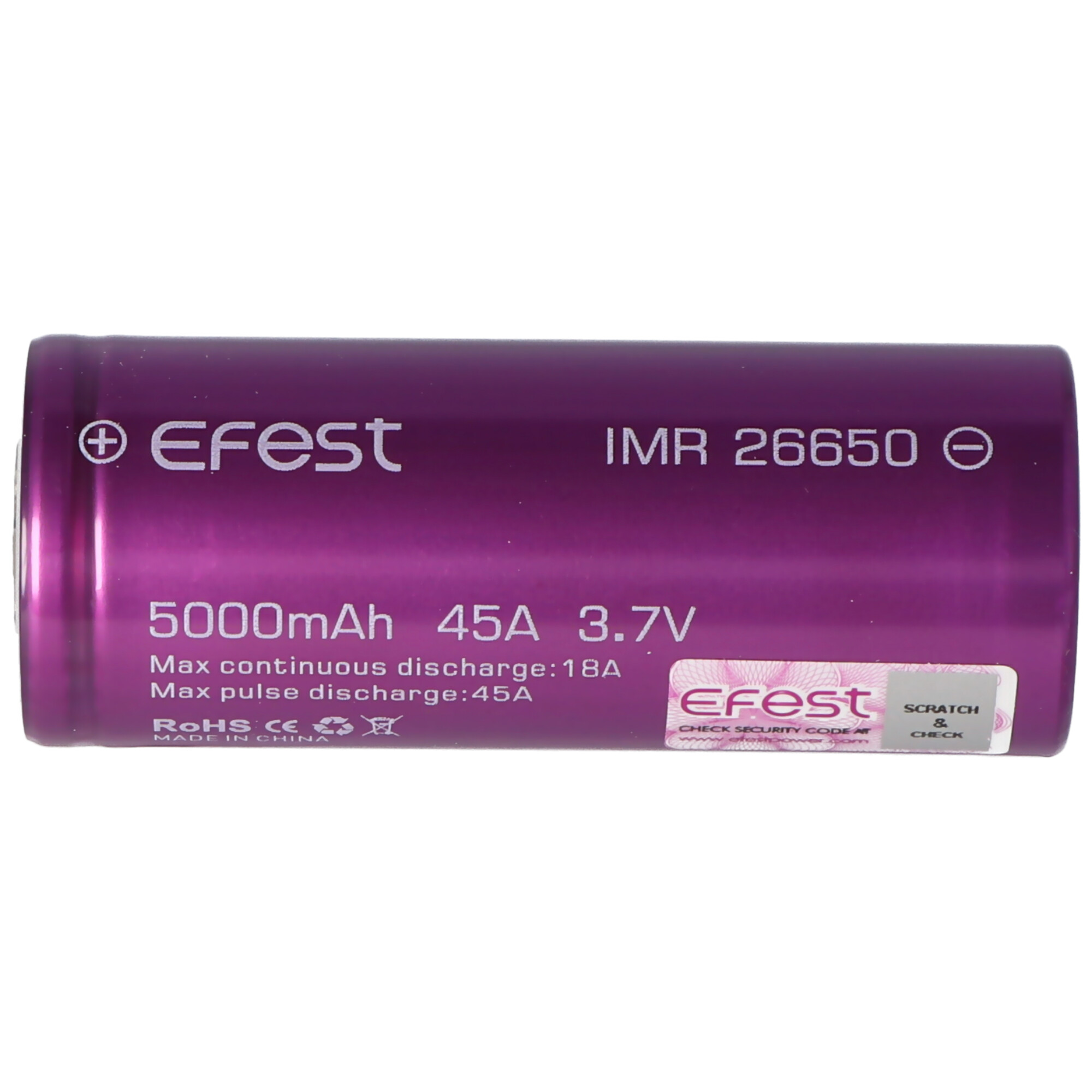Efest Purple IMR26650 5000mAh, 3,6V - 3,7V Li-Ion-Akku ungeschützt 26,12x66,5mm