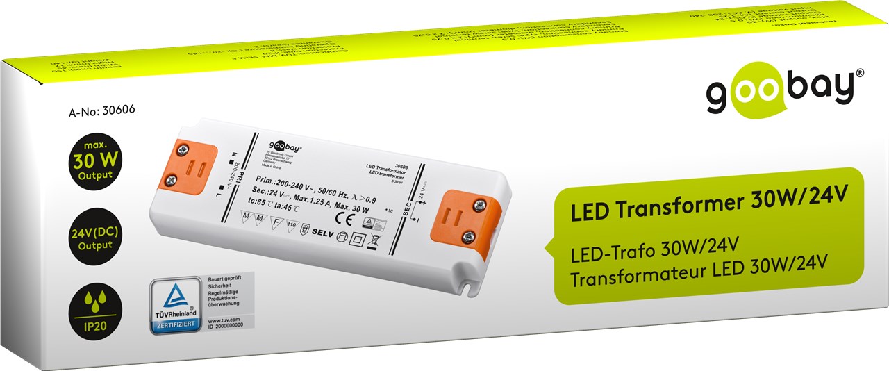 Goobay LED-Trafo 24 V/30 W - 24 V Gleichspannung (DC) für LEDs bis 30 W Gesamtlast