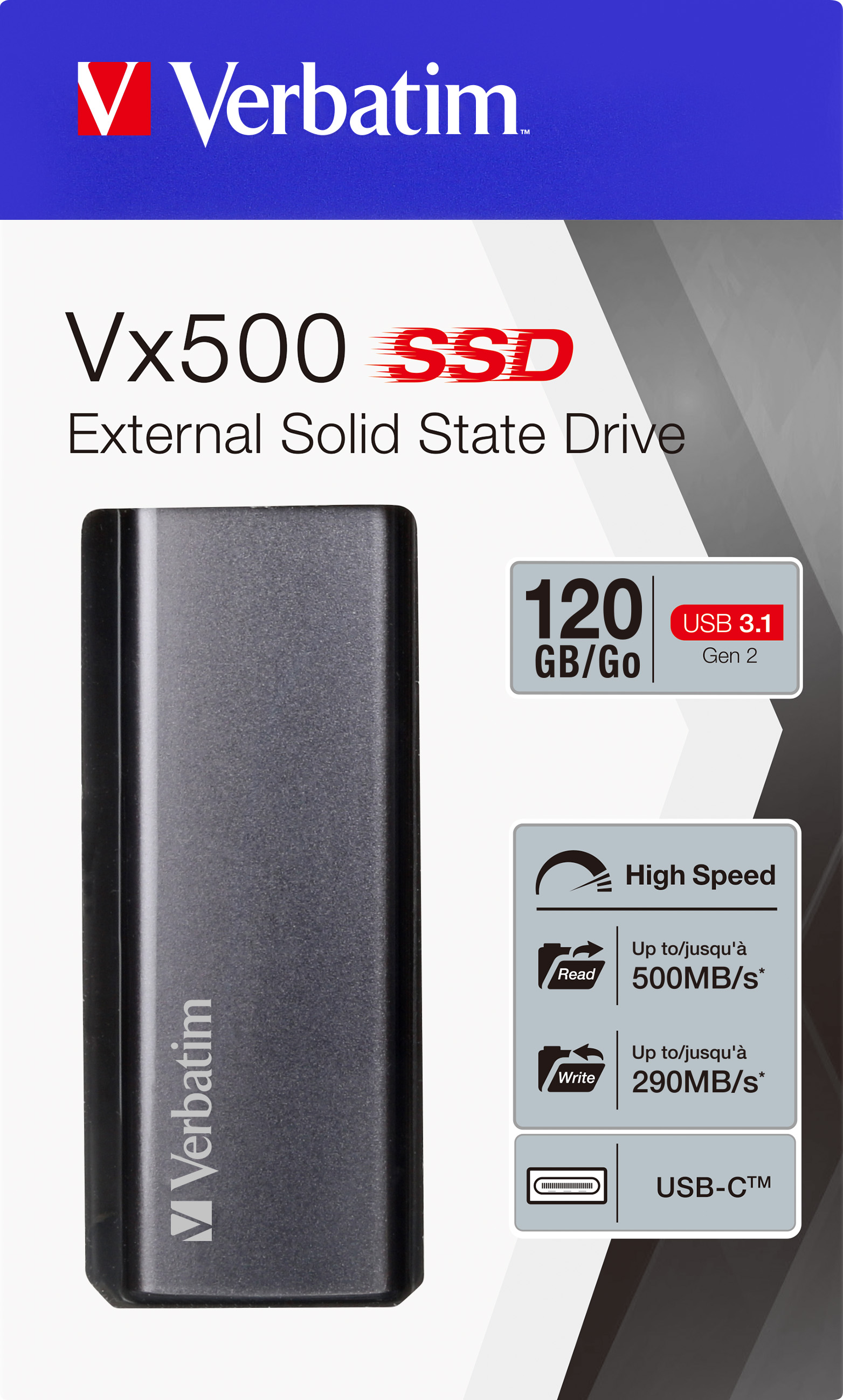 Verbatim SSD 120GB, USB 3.1, Typ A-C, Mini Vx500, (R) 500MB/s, (W) 290MB/s, Retail-Blister