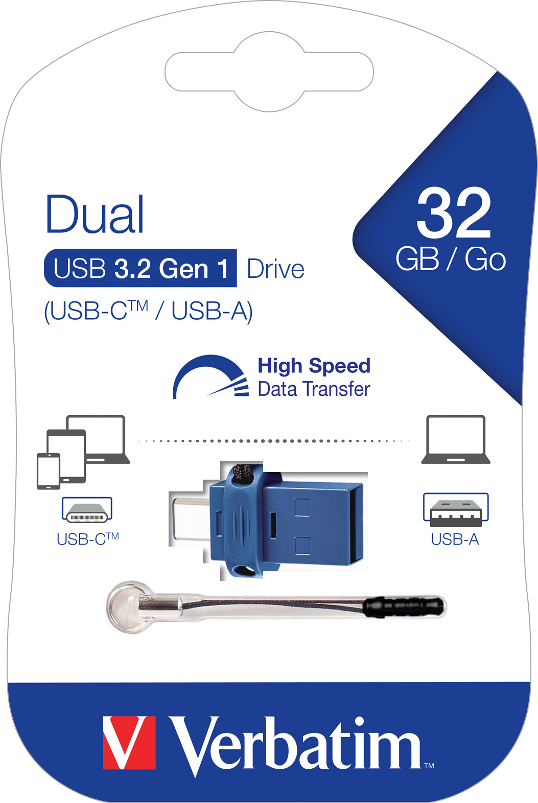 Verbatim USB 3.2 OTG Stick 32GB, Dual Drive Typ-A-C, (R) 110MB/s, (W) 20MB/s, Retail-Blister