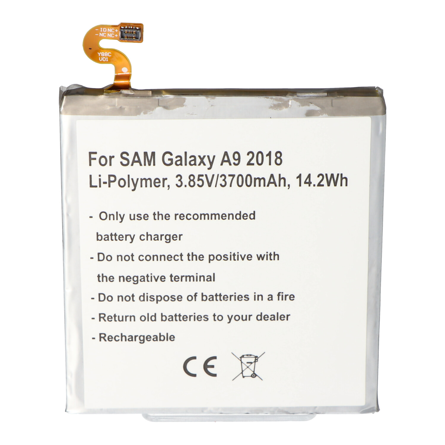 Akku passend für Samsung Galaxy A9 2018, Li-Polymer, 3,85V, 3700mAh, 14,2Wh, built-in, ohne Werkzeug
