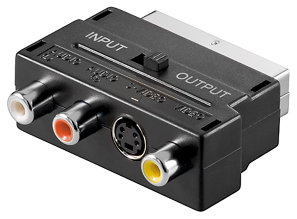 Goobay Scart zu Composite Audio Video und S-Video Adapter, IN/OUT - Scart-Stecker (21-Pin) > 3x Cinch-Buchse + Mini-DIN 4-Buchse (S-Video)