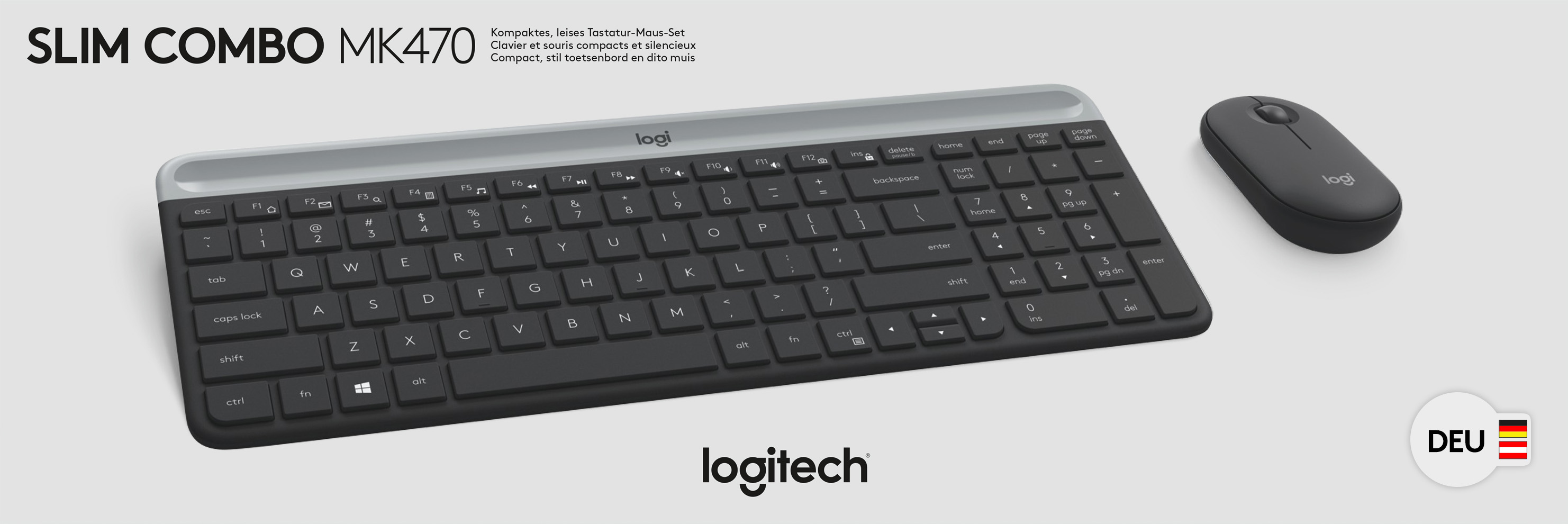 Logitech Tastatur/Maus Set MK470, Wireless, grafit Slim Combo, DE, Optisch, 1000 dpi, Retail