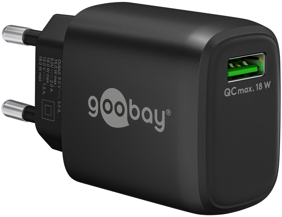 Goobay USB-Schnellladegerät QC 3.0 (18 W) schwarz - 1x USB-A-Anschluss (Quick Charge 3.0) - schwarz