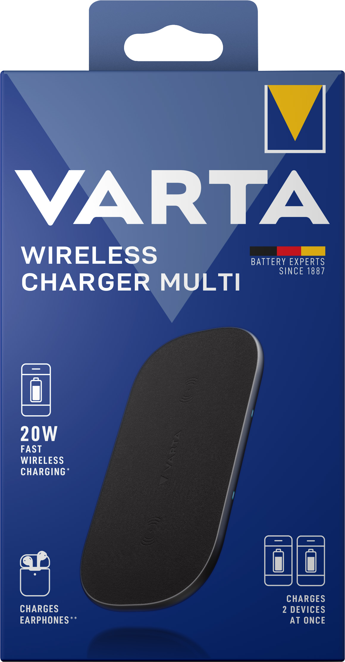 Varta Fast Wireless Charger Multi, Qi, 9V, schwarz USB Micro-B, Retail Blister
