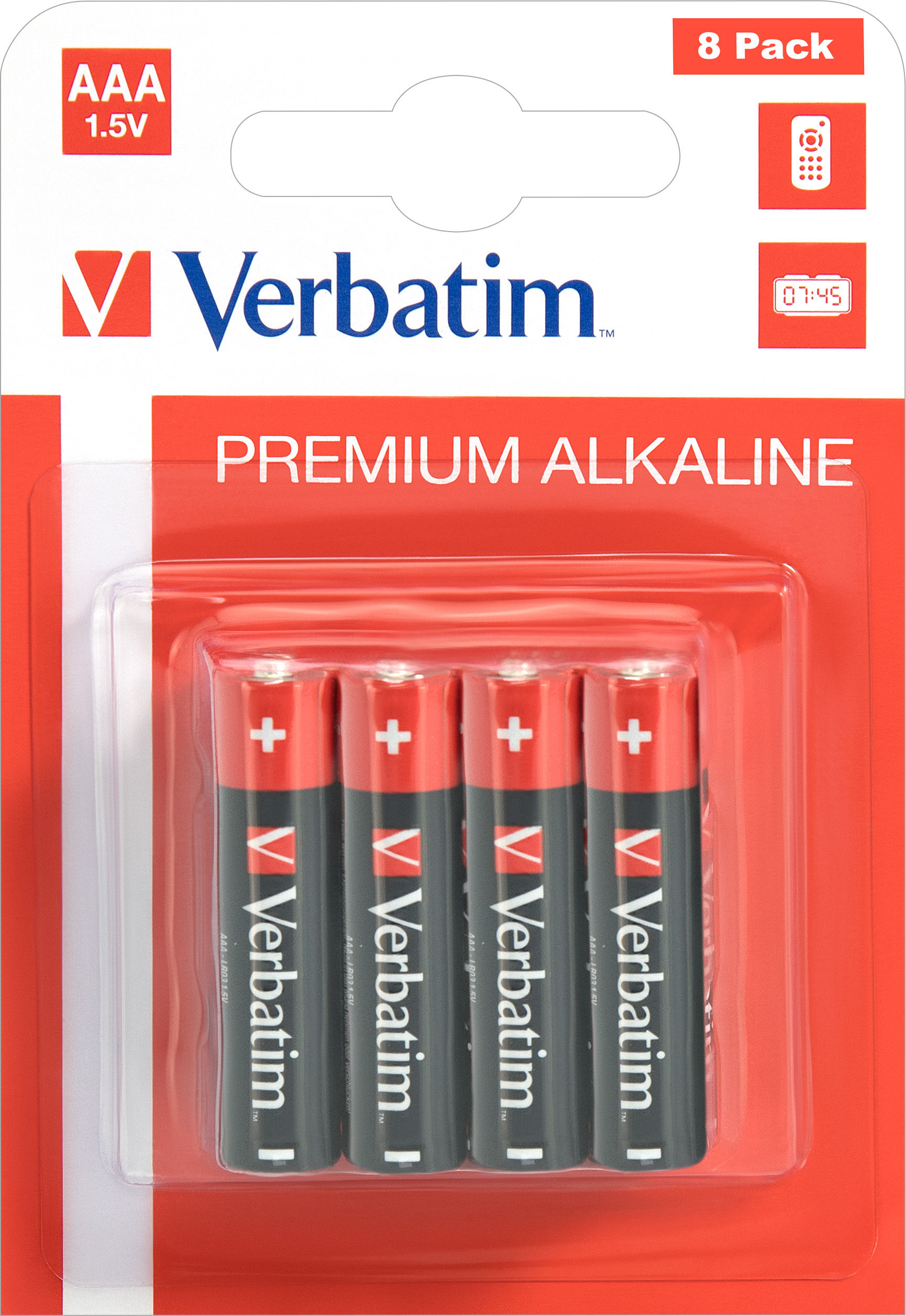 Verbatim Batterie Alkaline, Micro, AAA, LR03, 1.5V Premium, Retail Blister (8-Pack)