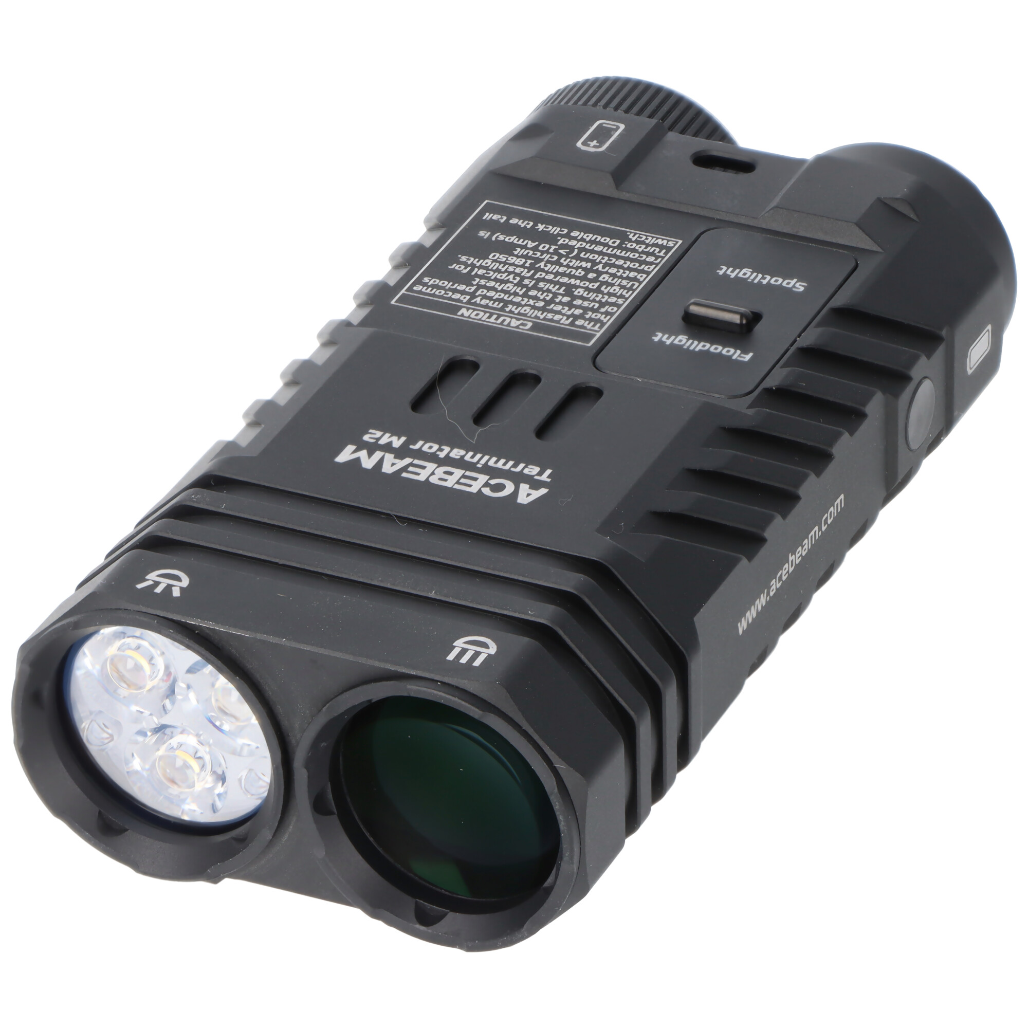 AceBeam Terminator M2 LED-Taschenlampe mit 2.000 Lumen, mit Spot-, Flut-, und AUX-Licht, schwarz