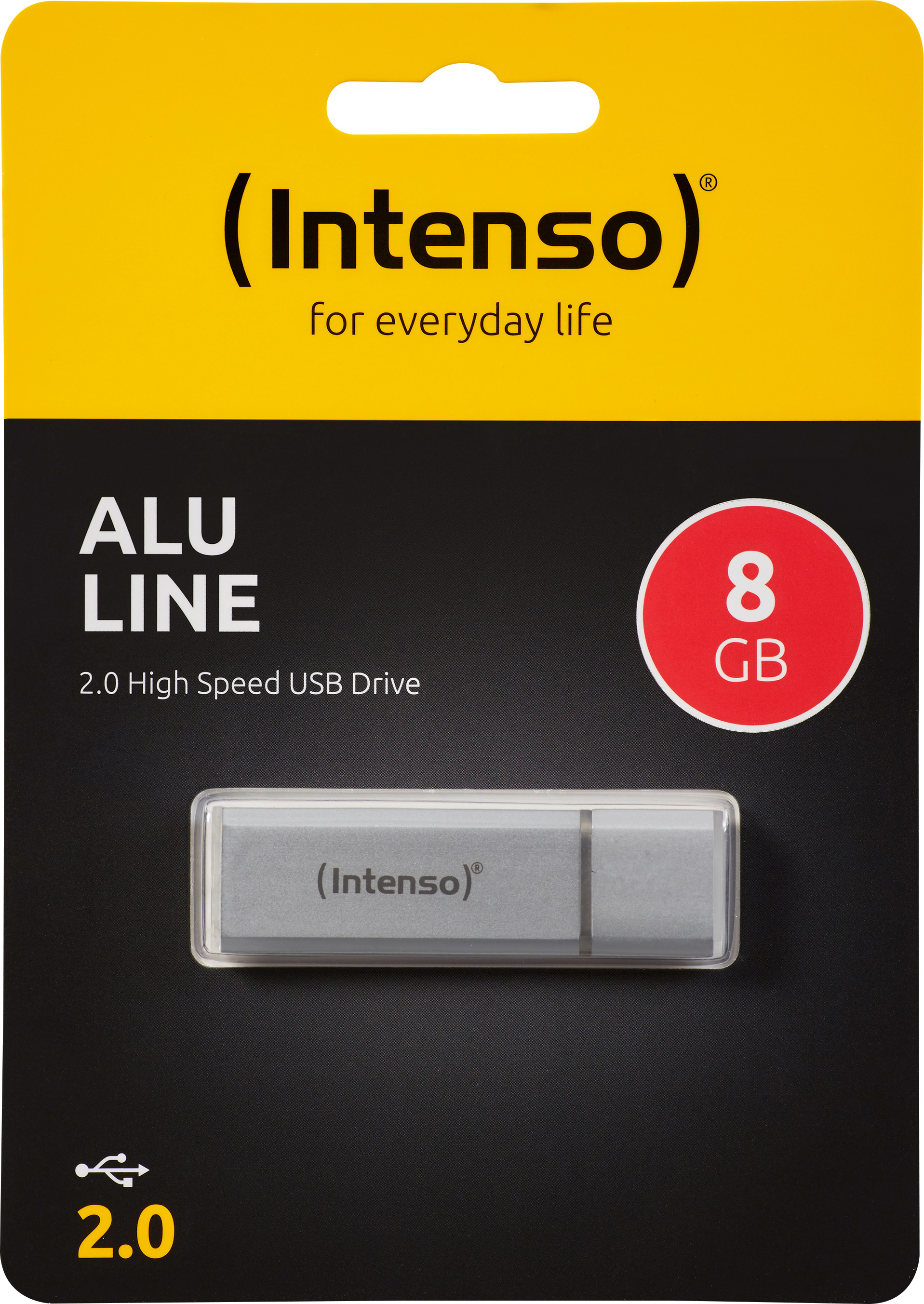 Intenso USB 2.0 Stick 8GB, Alu Line, silber (R) 28MB/s, (W) 6.5MB/s, Retail-Blister