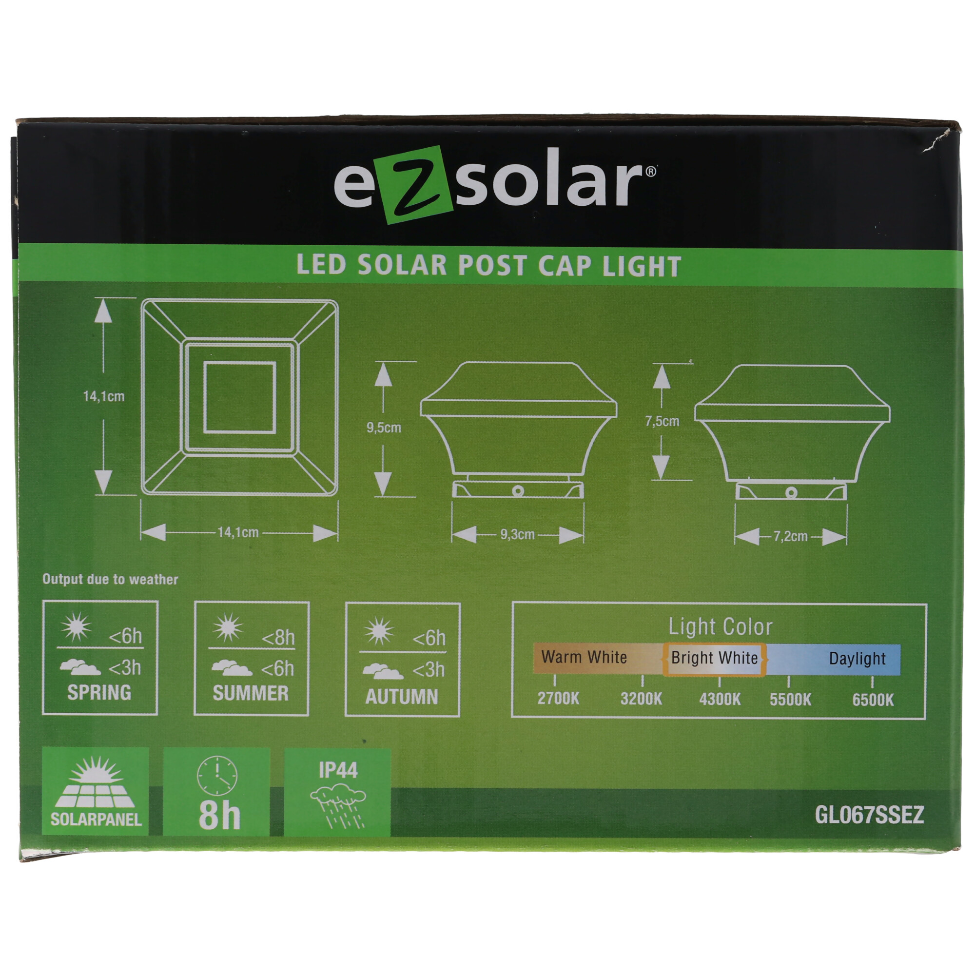 Zaunpfostenleuchte Solar LED Leuchte für Zaunpfähle, Garten Pfostenkappen, Zaunpfosten GL067SS in Edelstahl und Kunststoff mit 2 Adaptern