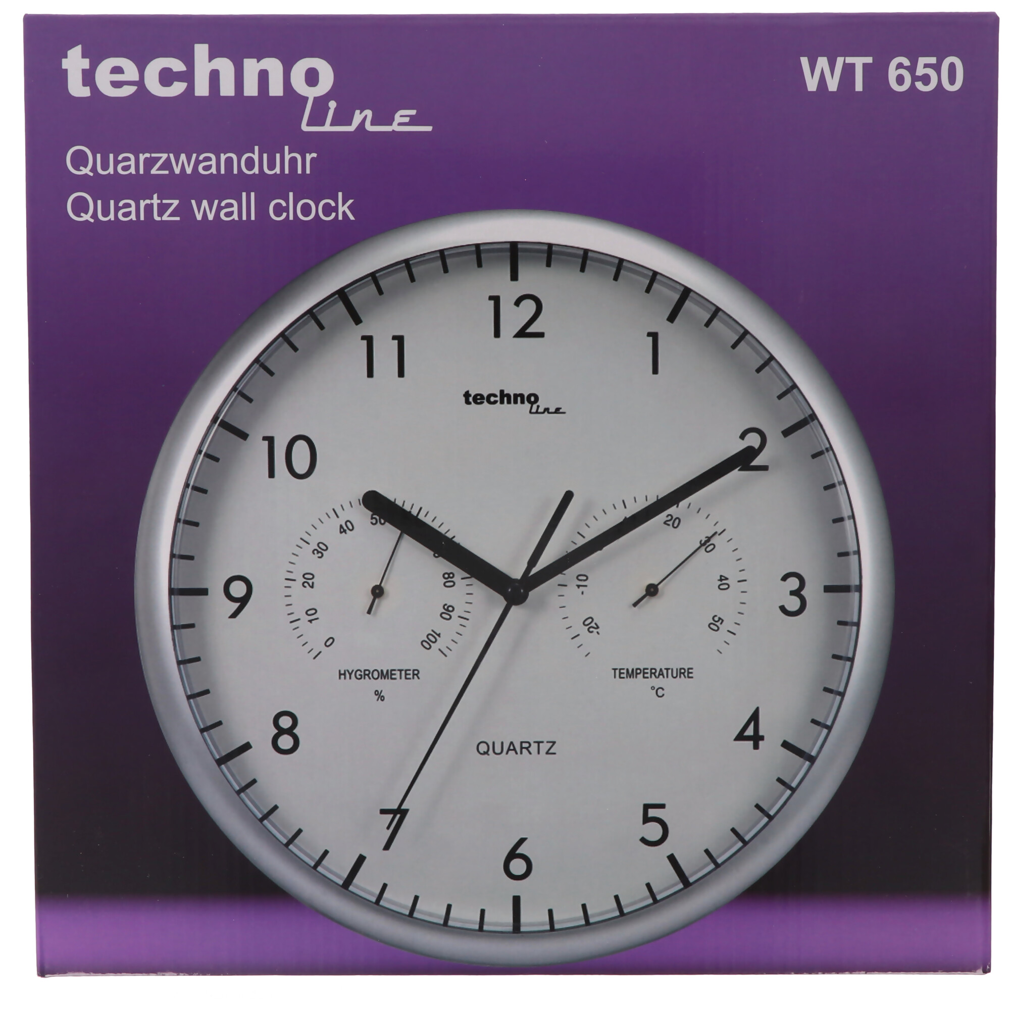 WT 650 - klassische, analoge Quarzwanduhr mit ThermoMeter und Feuchtigkeitsmesser