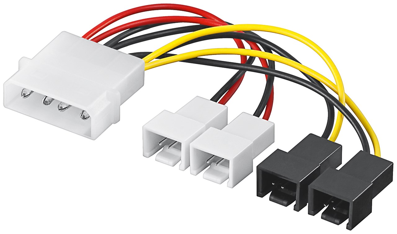 Goobay PC-Lüfter Stromkabel/Stromadapter, 5.25 Stecker zu Lüfter 2x 12 V/2x 5 V - 4-pol. > 2x 2-pol. 12 V +  2x 2-pol. 5 V