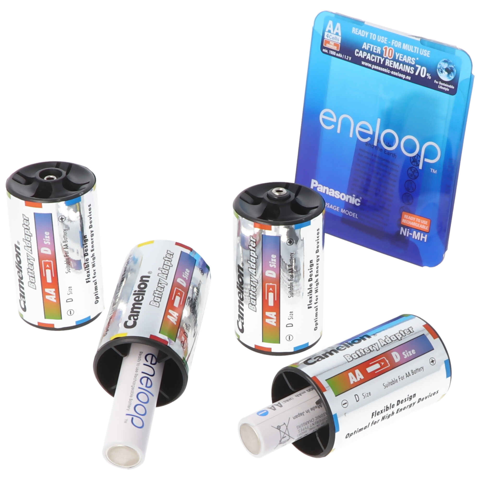 Panasonic eneloop Micro, Mignon und im Adapter Baby, Mono mit AccuSafe Kunststoffkoffer