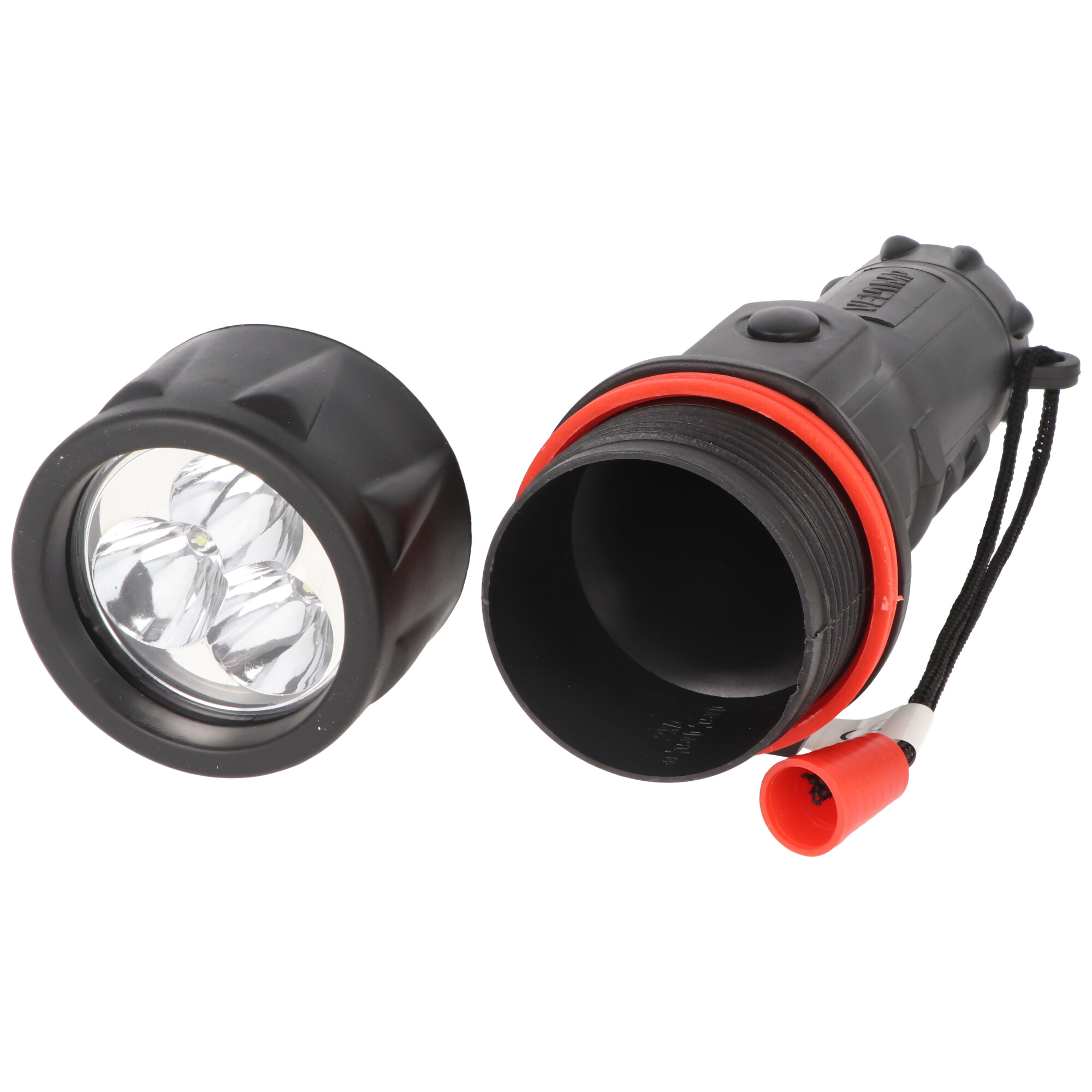 Velamp LED Gummi-Taschenlampe, 3 LEDs, wasserdicht, mit Handschlaufe, Lieferung ohne Batterien