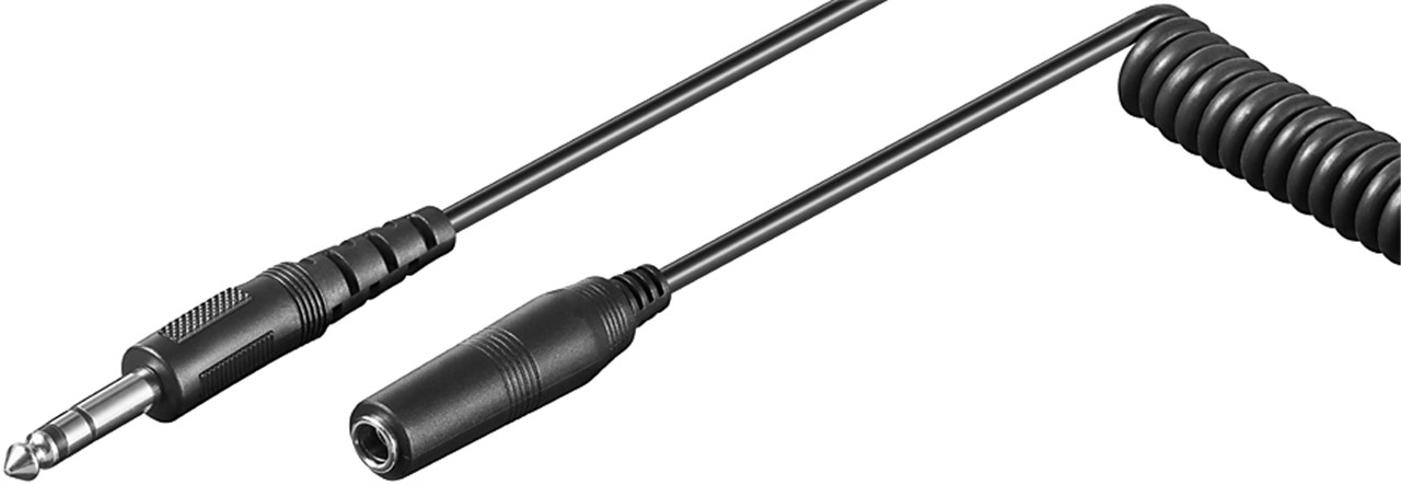 Goobay Kopfhörerverlängerung 6,35 mm, Spiral-Kabel - Klinke 6,35 mm Stecker (3-Pin, stereo) > Klinke 6,35 mm Buchse (3-Pin, stereo)